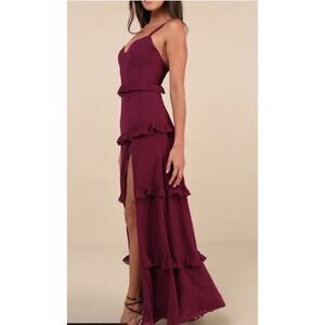 LULU'S L Sincerely Poised Plum Purple Backless Bustier Tiered Maxi Dress NEW B93